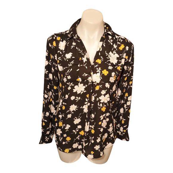 Ann Taylor Women's Petite Black Floral Print Chiffon Pockets Tunic Size XSP - Picture 1 of 10